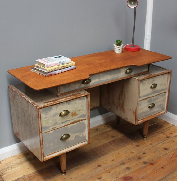 Pale Blue Cream Distressed Writing Desk Etsy