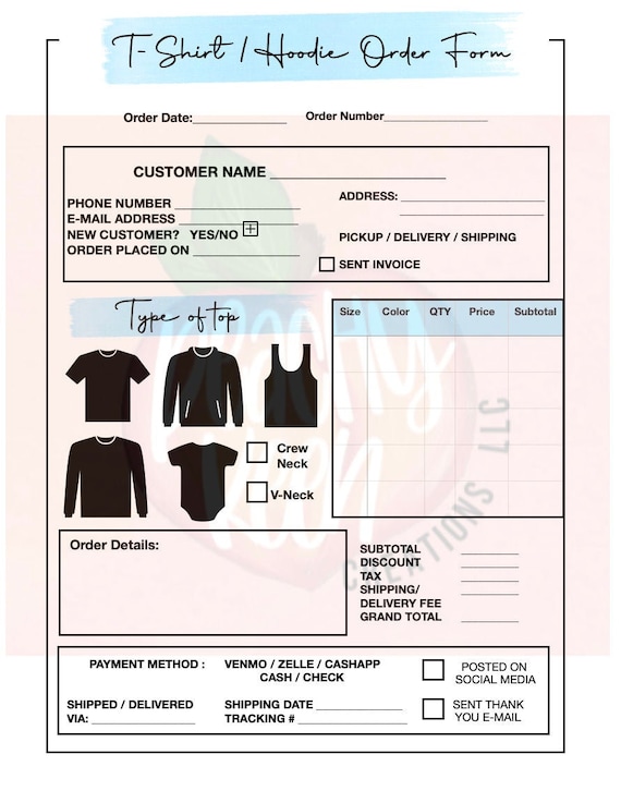 T-shirt / Hoodie Order Form Template 