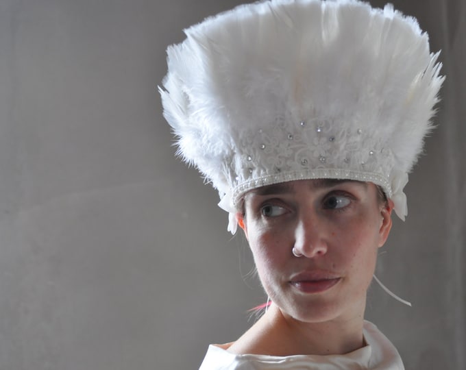 Feathered headpiece with lace and crystal