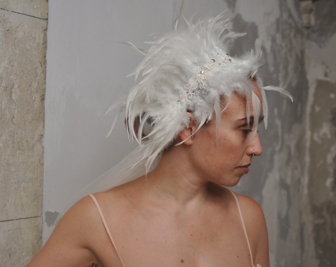 Feather and crystal veil