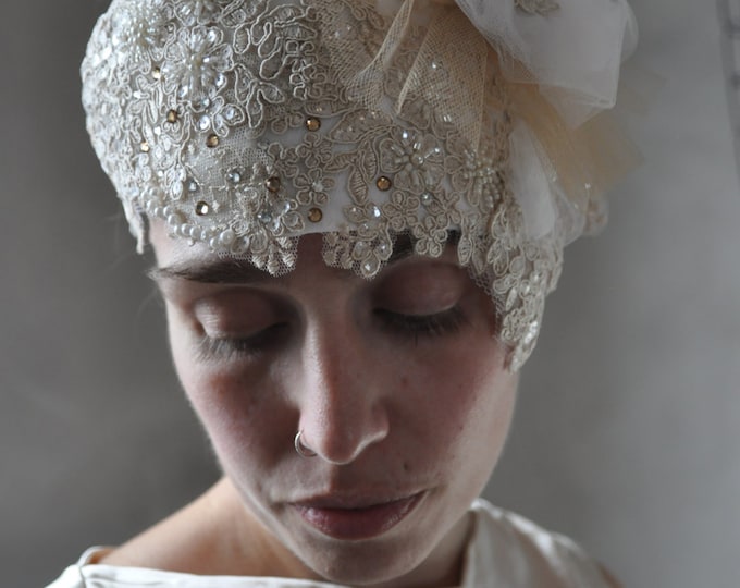 Lace and tulle bridal headpiece
