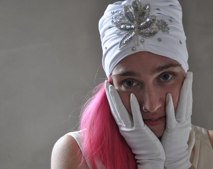 Wedding turban, with sparkly leaf embellishment