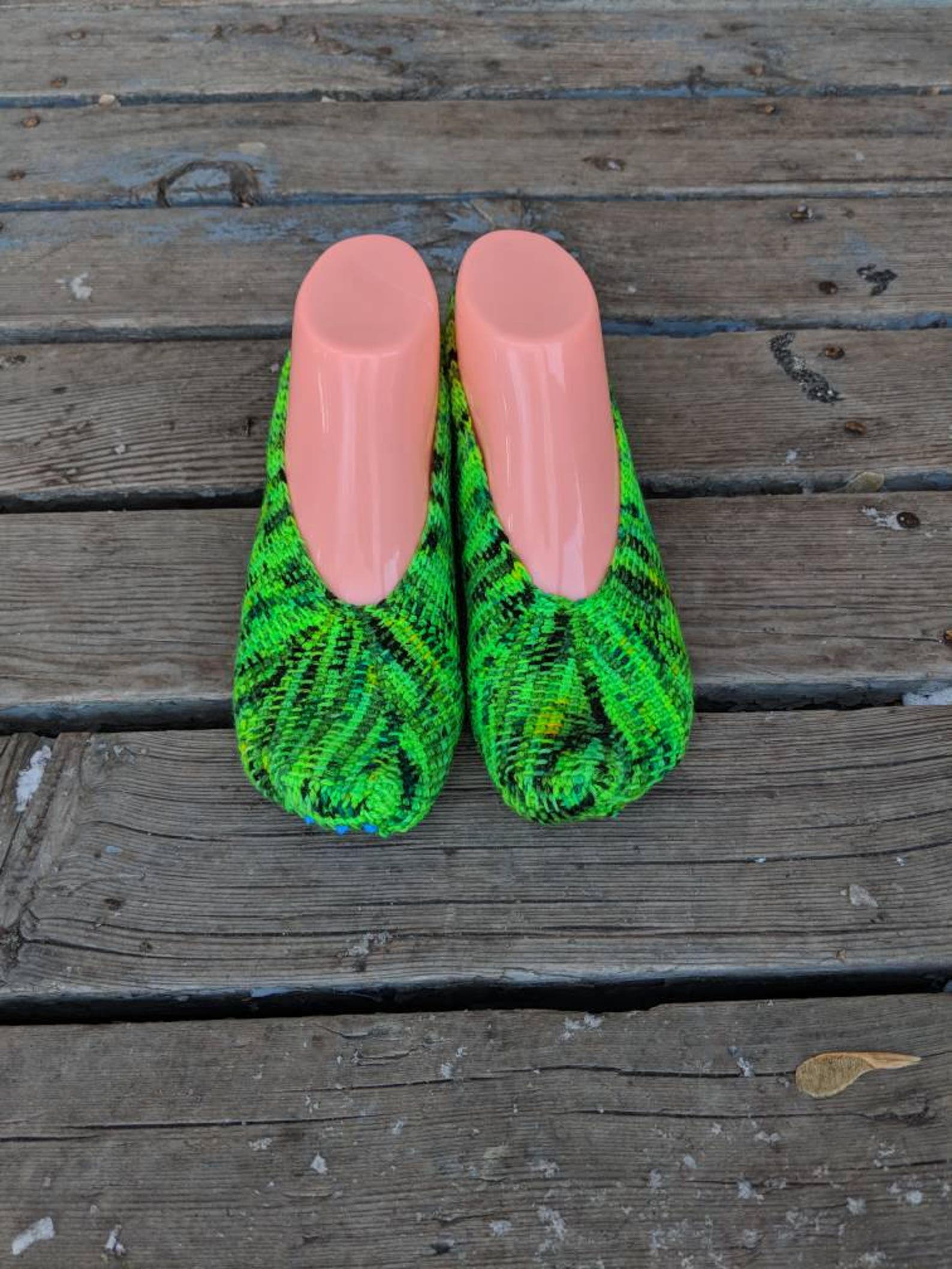 crochet slippers, size small, merino wool, slipper socks, house shoes, non slip, lime green, tunisian, slip ons, ballet flats,