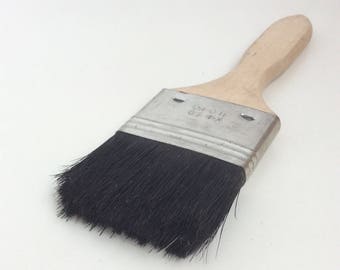 Unused vintage grainer brush, Beige wooden handle and black bristle, Soviet horse hair paint brush, Retro whitewash tool, New old stock
