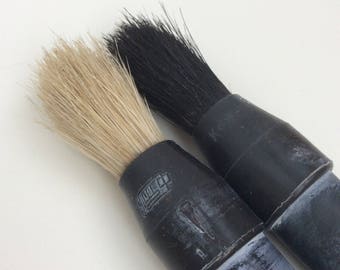 2 Unused vintage fitch brushes, Black and white horsehair long plastic handle, Soviet paint brushes, Retro whitewash tool, New old stock