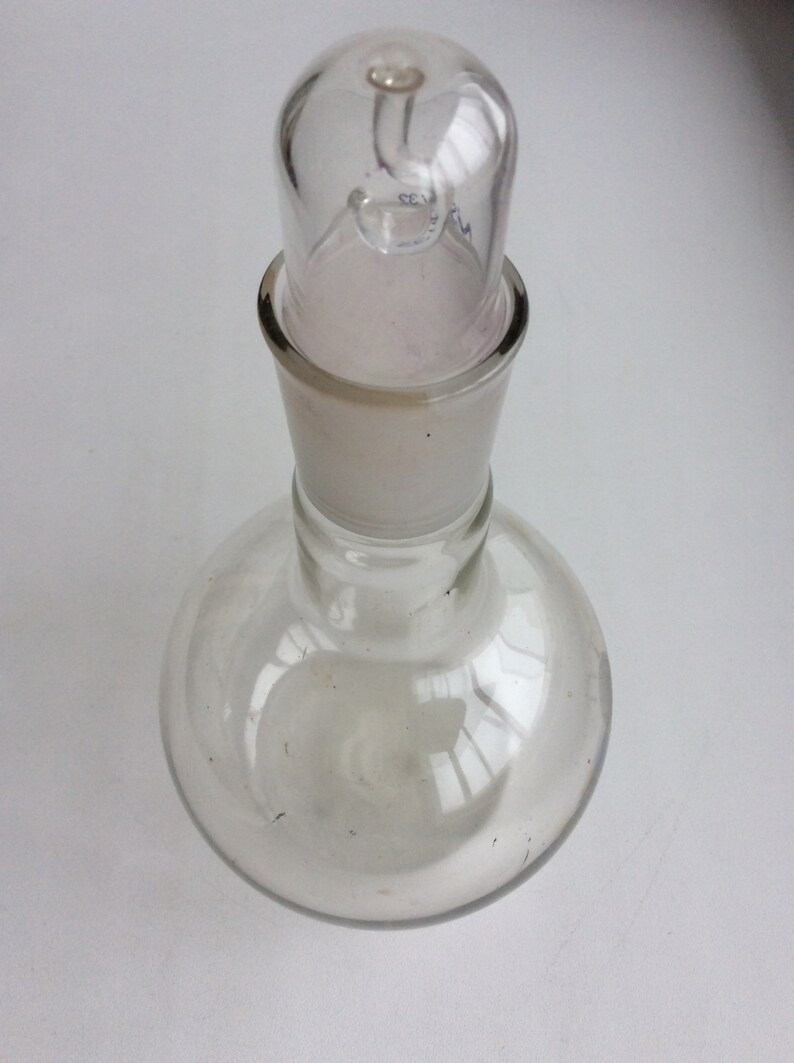 Vintage glass jar with stopper Flat round bottom narrow neck Etsy