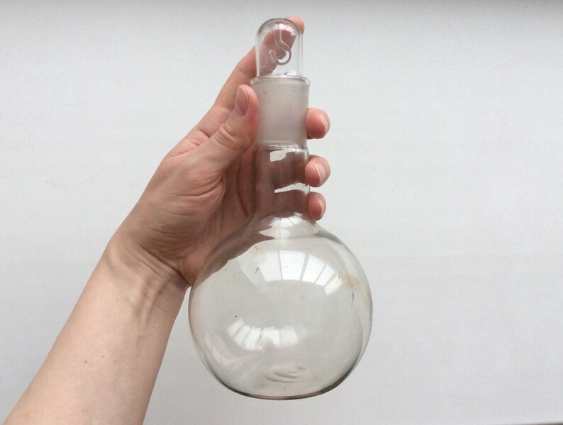 Vintage glass jar with stopper Flat round bottom narrow neck Etsy