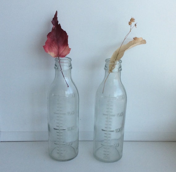 2 Vintage Glass Bottles For Baby Feeding 200 Ml Retro Dairy Etsy