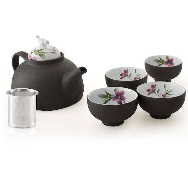 Tea set including pot and four Chinese teacups in beautiful gift box - Emperor's Bird.