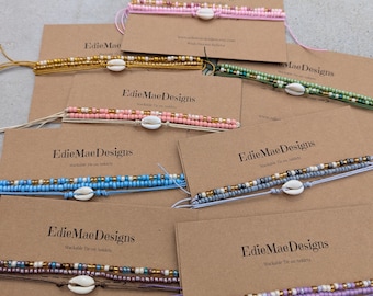 Beaded Shell Anklet: Waxed Cotton Cord Summer Foot Bracelet
