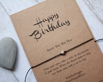 Carte d'anniversaire personnalisée, souhaits d'anniversaire, cadeau personnalisé, bracelet d'amitié, bracelet de souhaits, souhaits d'anniversaire, cadeau personnalisé