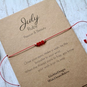 July Birthstone | Wish Bracelet | Ruby Birthstone | Birthday Gift | Friendship Bracelet | July Bracelet | Ruby Bracelet | Birthday Wish Card