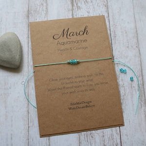 March Birthstone | Wish Bracelet | Aquamarine Birthstone | Birthday Gift | Friendship Bracelet | March Birthday | Birthday Wish Card | March