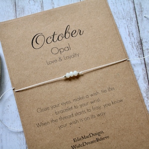 Oktober Geburtsstein | Wunsch Armband | Opal Geburtsstein | Geburtstagsgeschenk | Freundschafts Armband | Oktober-Geburtstag | Geburtstagswunsch-Karte | Opal