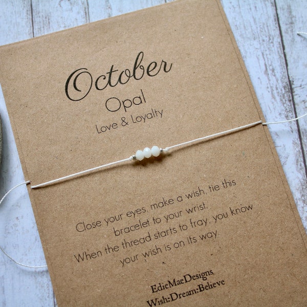 Oktober Geburtsstein | Wunscharmband | Opal Geburtsstein | Geburtstagsgeschenk | Freundschaftsarmband | Oktober Geburtstag | Geburtstags-Wunschkarte | Opal