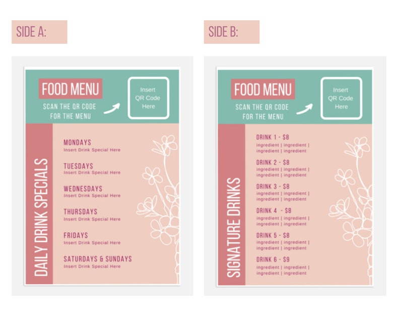 Restaurant/ Bar Menu Specials Table Tent Template (5x7), Made With ...