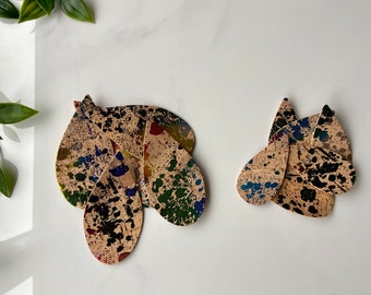 Cork Luxury Teardrop Shapes Blanks Shapes Die Cuts Jewellery Supplies Earrings Craft Supplies Paint Splattered Cork 3 Pairs