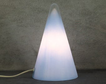 Vintage SCE Teepee Table Lamp 1980s Blue Glass, French Postmodern Conical Nightstand Light, In Manner of Charlotte Perriand Design