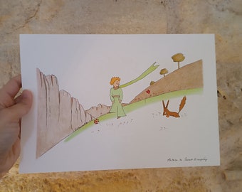 Numbered lithograph of The Little Prince and the Fox after Antoine Saint-Exupéry