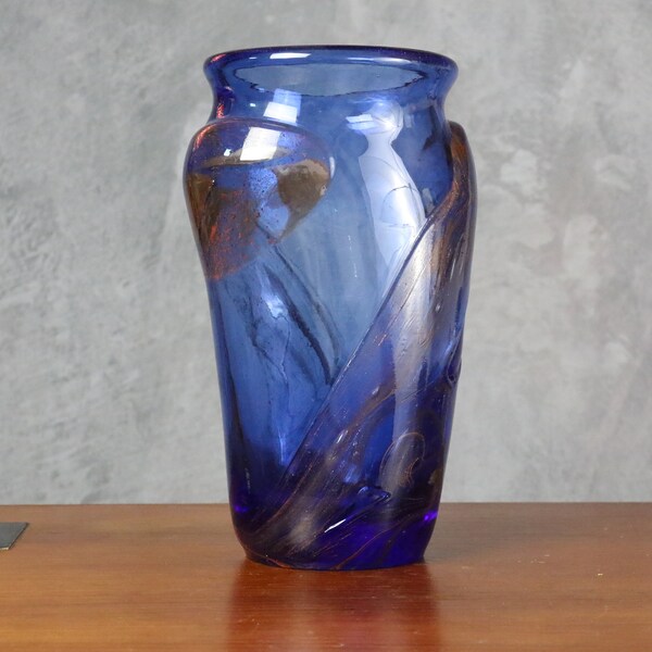 Grand et beau vase den verre bleu  - Signé par  Raymond Winnowski - Dlg Murano, Begou, Novaro - 1970 1980