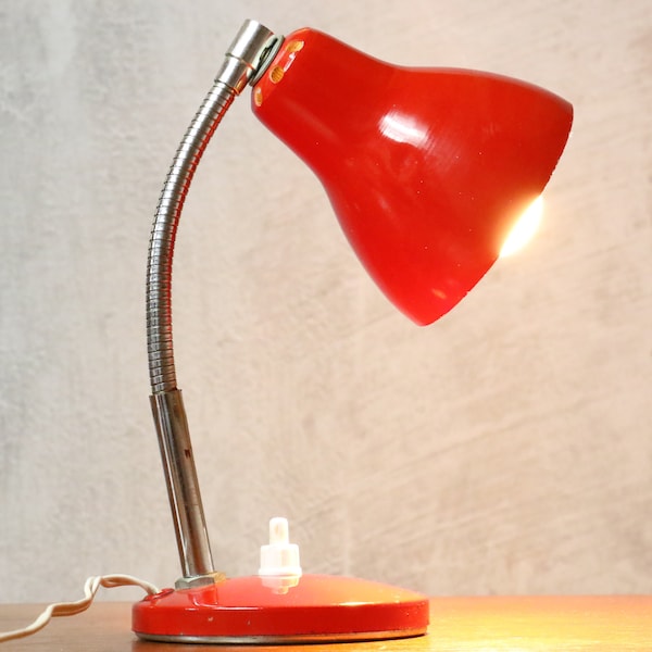 Lampe de bureau vintage rouge argenté - 1960 - Midcentury - Design français - Lampe de chevet