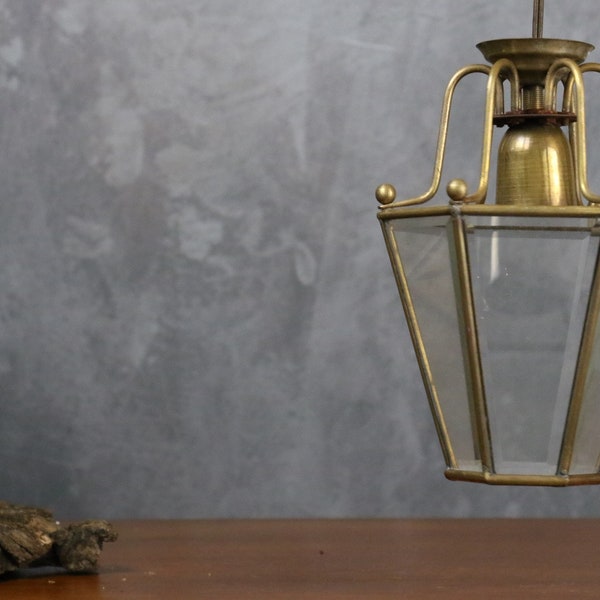 Old vestibule lantern - Hall ceiling light - Bevelled glass and brass - 1930/1940
