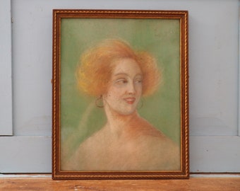 Tableau ancien pastel - Portrait de femme - Ecole française