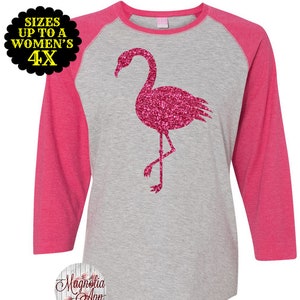 Flamingo Shirt, Women's Baseball Raglan Shirt, Flamingo Top, Plus Size Flamingo, Plus Size Shirt, Plus Size Clothing, Plus Size T Shirt image 1