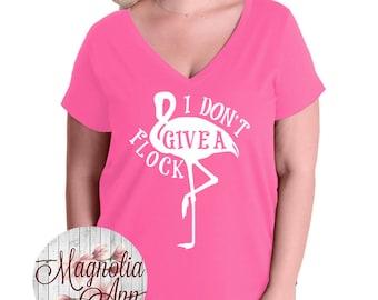 I Don't Give A Flock, Flamingo, Women's Premium Jersey V-Neck T-shirt in Sizes Small-4X, Curvy, Plus Size, In Lots of Different Colors