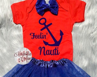 Feelin Nauti Anchor Outfit, 1st Birthday Outfit, Nautical Outfit, 1st Birthday Tutu Outfit, Toddler Nautical Shirt, Toddler Anchor Tutu Set