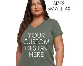 Custom Design, Create Your Own Design, Womens Premium Jersey V Neck T-shirt, Size Small-4X, Plus Size Clothing, Plus Size T Shirt