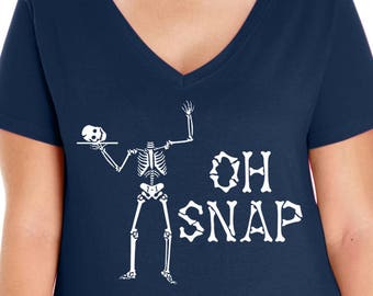 Oh Snap Women's V-Neck T-shirt, Plus Size Clothing, Plus Size Halloween, Halloween Tee, Halloween T Shirt, Skeleton Shirt, Skull T shirt