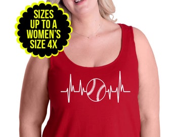 Baseball Heartbeat Womens Tank Top, Baseball Shirt, Baseball Mom Shirt, Size Small-4X, Plus Size Clothing, Plus Size Tank Top, Baseball Life