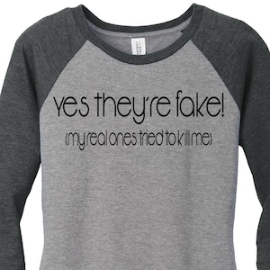Yes They&#39;re Are Fake, My Real Ones Tried To Kill Me Breast Cancer Baseball Raglan, Breast Cancer Shirt, Plus Size Breast Cancer shirt