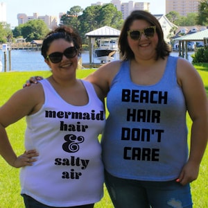 Beach Hair Don&#39;t Care Summer Ocean Women&#39;s Tank Top in Blue, White, Black & Grey in Sizes Small-4X