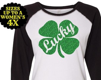 Lucky Shamrock Raglan, Lucky Tee, St Patrick's Day Shirt, Plus Size St Patrick's Day Shirt, Plus Size Clothing, Plus Size Shirt, Shamrock