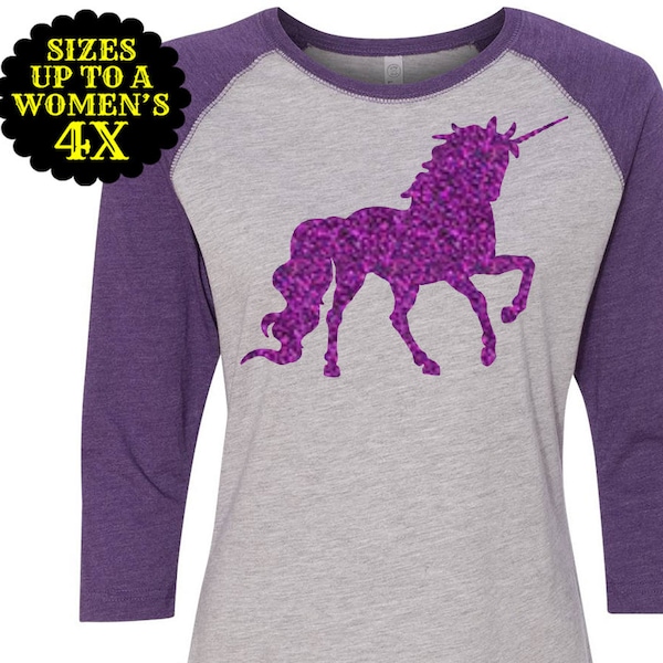 Unicorn Women's Baseball Raglan Shirt, Plus Size Clothing, Plus Size T Shirt, Unicorn Shirt, Plus Size Unicorn, Unicorn Mommy and Me Shirts