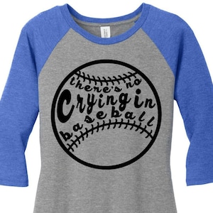 There&#39;s No Crying in Baseball, Sports, Baseball Raglan 2 Tone 3/4 Sleeve Womens Tops Shirts in Sizes Small-4X, Plus Size
