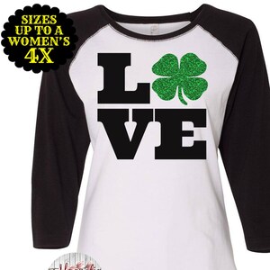 ラブ・セント・パトリックス・デーのラグランTシャツ、S～4Xサイズ、セント・パトリックス・デーのシャツ、セント・パトリックス・デーのTシャツ、プラスサイズの服、ラブ・シャモック