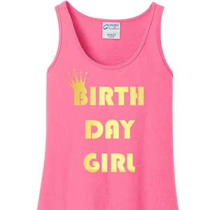 Birthday Girl, Gold Metallic Crown, Happy Birthday Women&#39;s Tank Top in 6 Colors, Sizes Small-4X, Plus Size