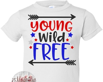 Young Wild Free, patriottisch kindershirt, Fourth of July-shirt, 4 juli-shirt, kindershirt 4 juli, patriottisch shirt, 4 juli-outfit