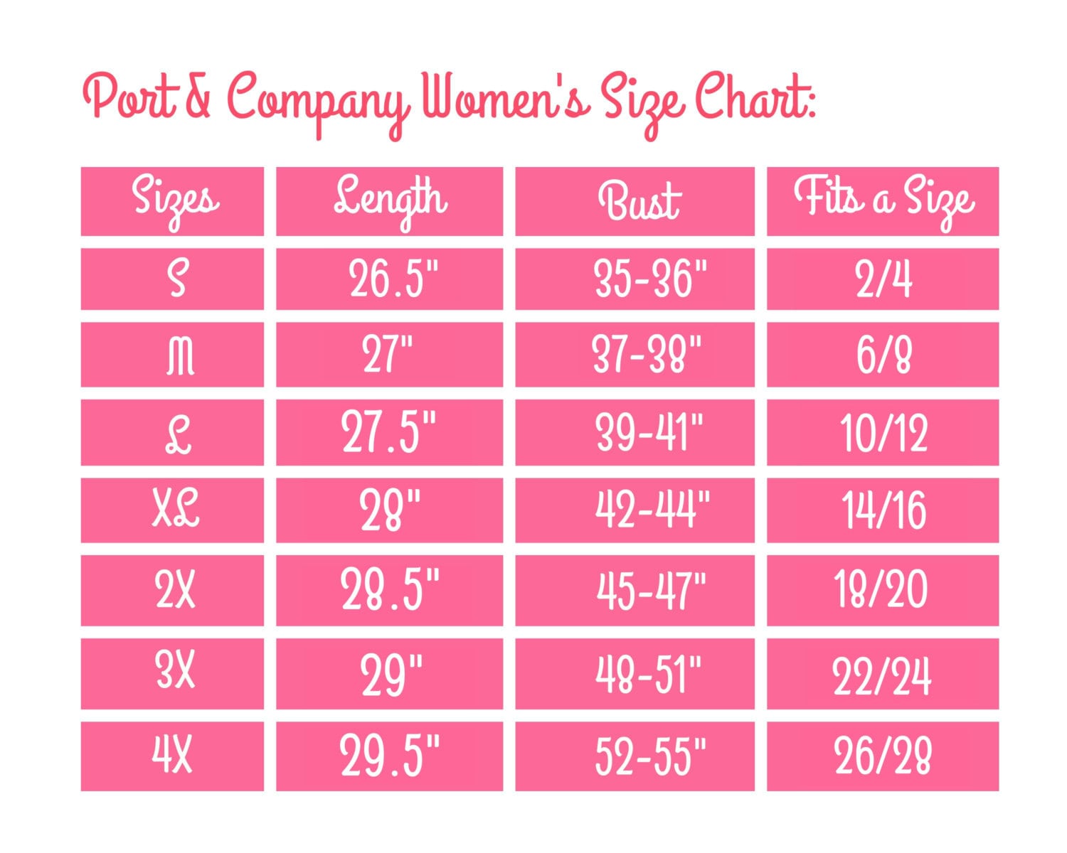Womens 4x Size Chart