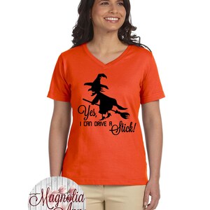 Yes I Can Drive A Stick, Women's V-Neck T-shirt, Plus Size Clothing, Plus Size Halloween, Halloween Tee, Halloween T Shirt, Witch Shirt image 3