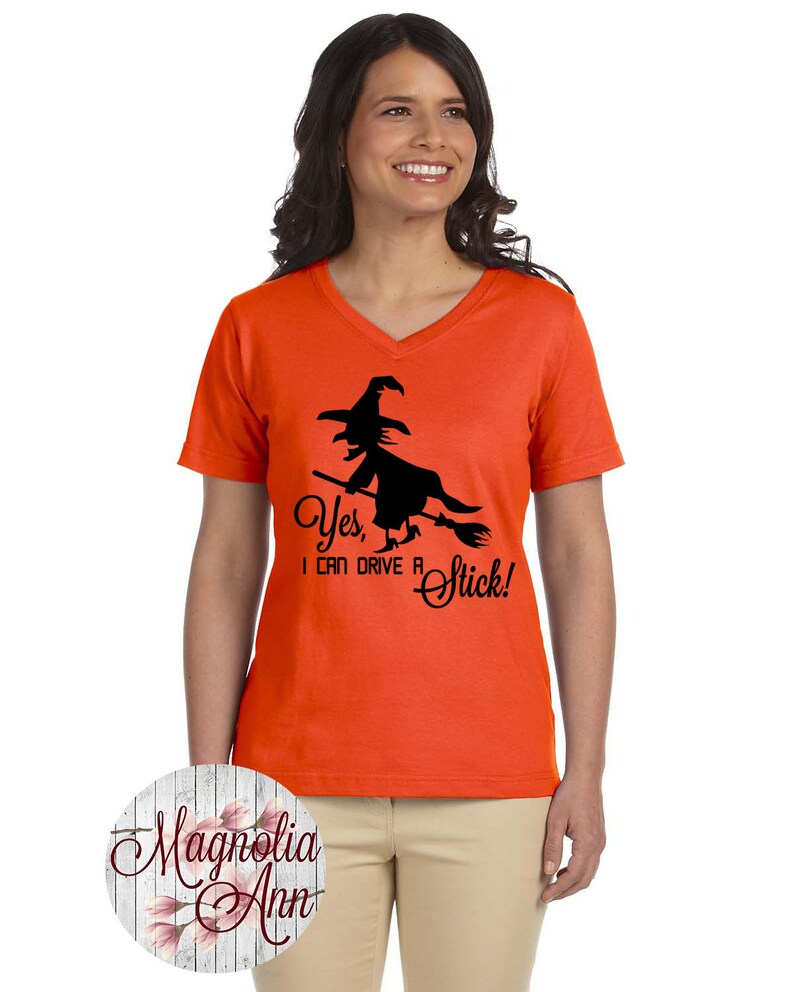 Yes I Can Drive A Stick, Women's V-Neck T-shirt, Plus Size Clothing, Plus Size Halloween, Halloween Tee, Halloween T Shirt, Witch Shirt image 3