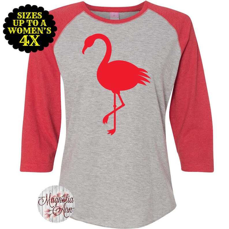 Flamingo Shirt, Women's Baseball Raglan Shirt, Flamingo Top, Plus Size Flamingo, Plus Size Shirt, Plus Size Clothing, Plus Size T Shirt image 2