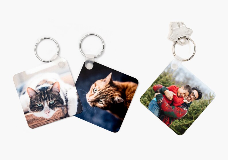 Square Photo Keychains Photo Keychain, Photo Keychain Gift, Custom Photo Double Sided Keychain ...