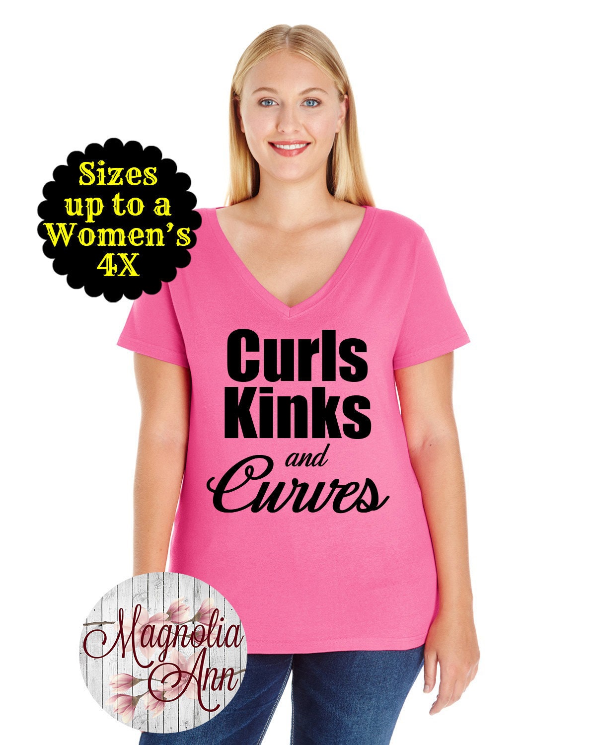 Curls Kinks and Curves Women s V neck Tee Plus Size Clothing Plus Size Shirt Natural Hair T shirt Curly Hair Shirt Curvy Shirt Etsy