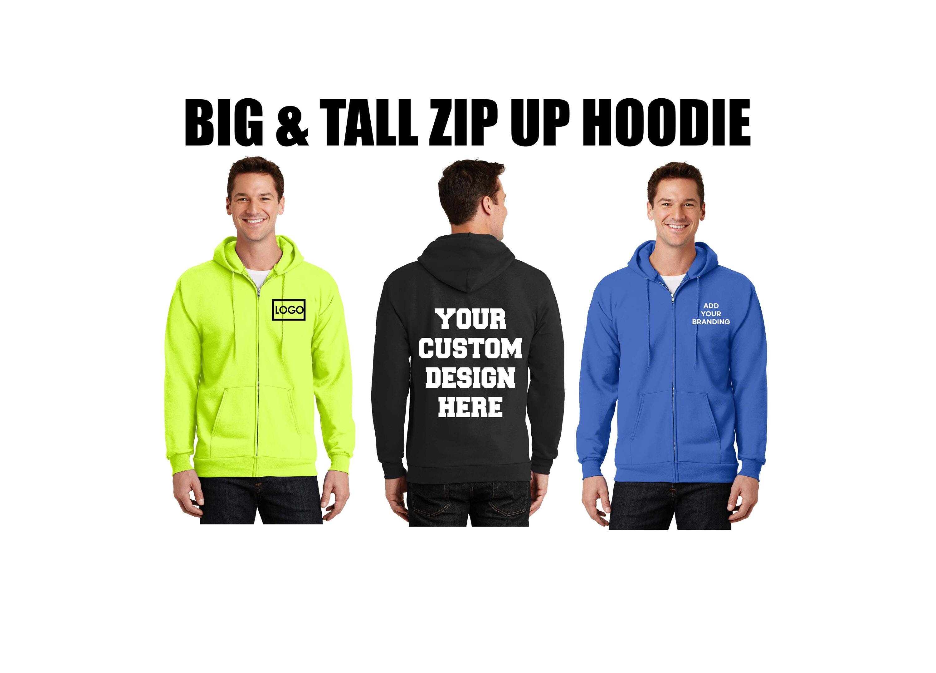 Custom Big and Tall Zip up Hoodie, Tall Men