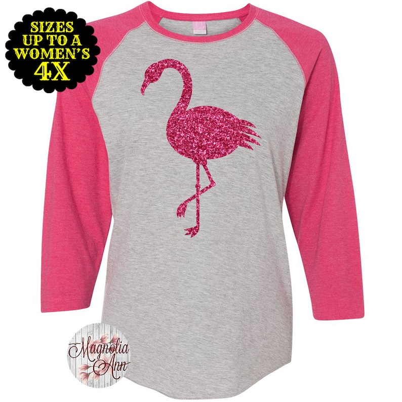 Flamingo Shirt, Women's Baseball Raglan Shirt, Flamingo Top, Plus Size Flamingo, Plus Size Shirt, Plus Size Clothing, Plus Size T Shirt image 1