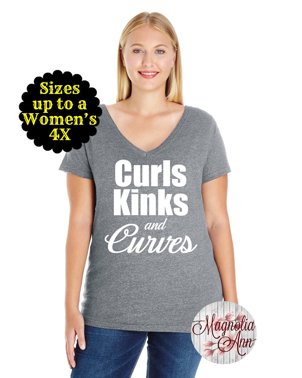 Curls Kinks And Curves Women S V Neck Tee Plus Size Clothing